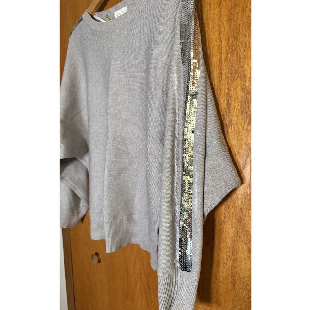 Apricot Gray Sequin Sleeve Sweater Womens 12 Batwing Holiday Party Sparkle Knit